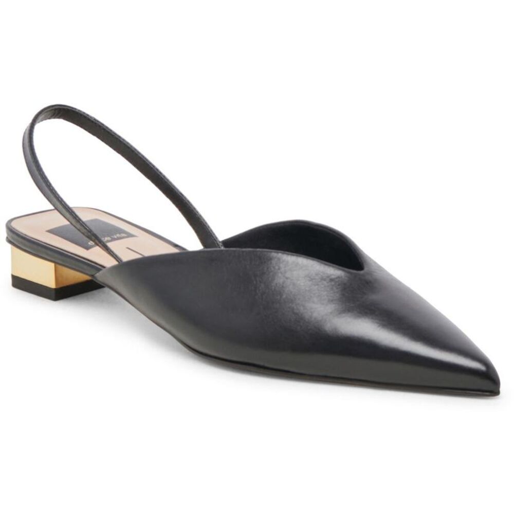 Dolce Vita Black Pointed Slingback Flats with Gold Block Heel